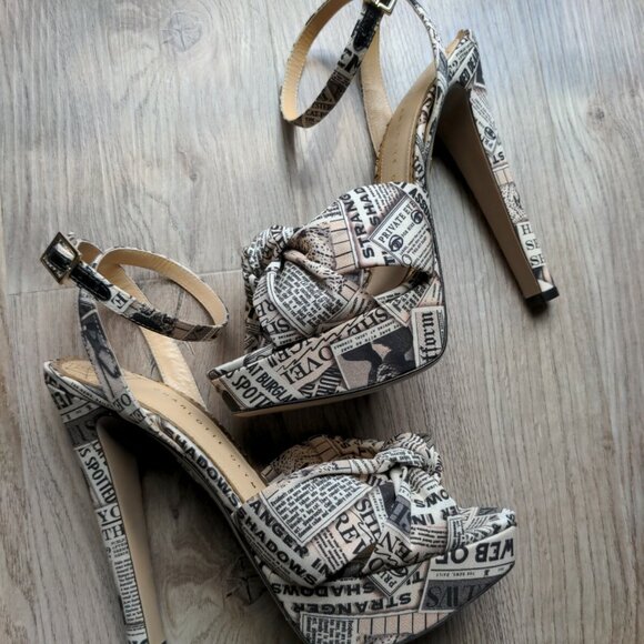 Charlotte Olympia Shoes - Charlotte Olympia Gazette News Print Platform Peep Toe Heels